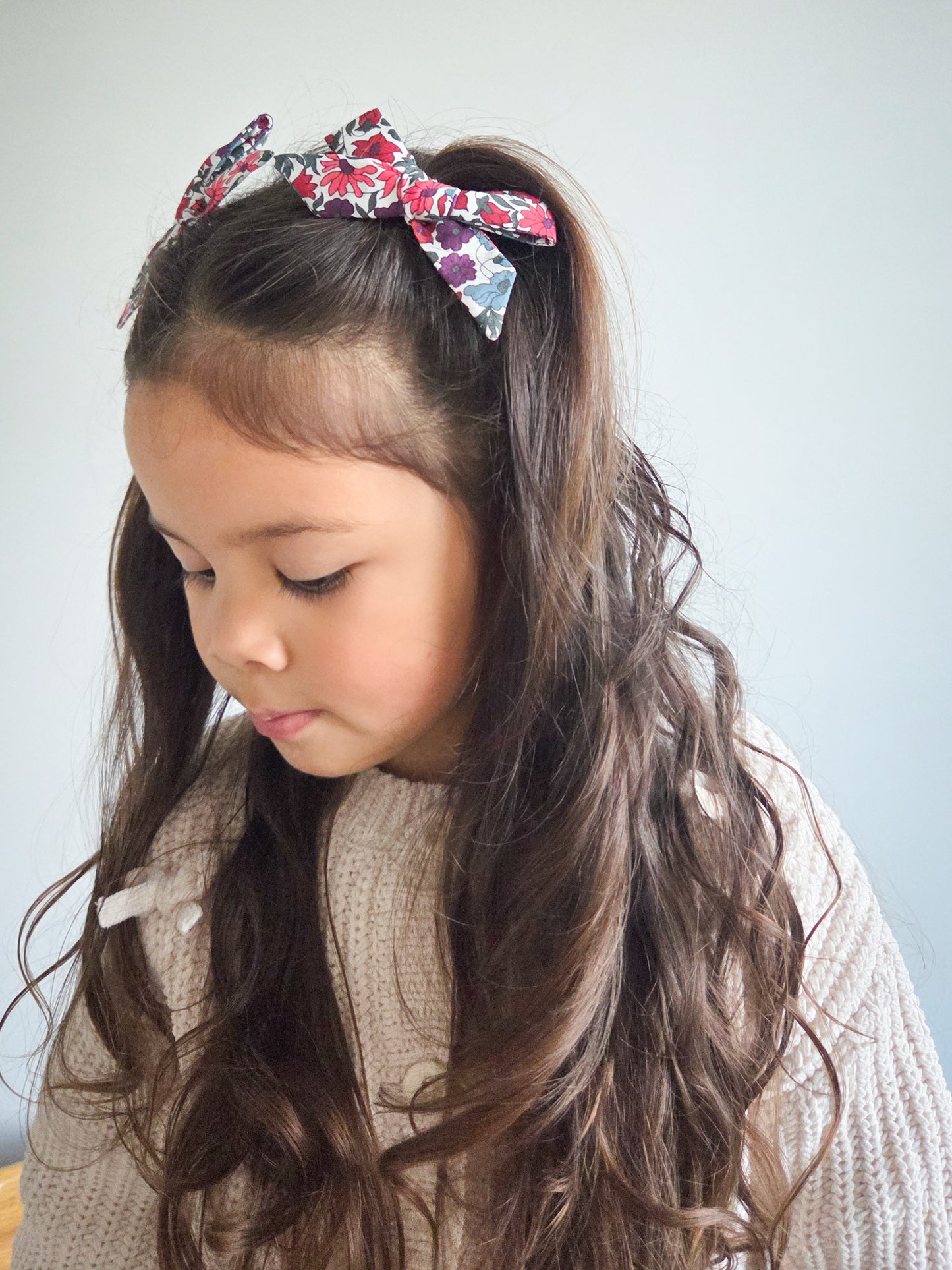 Pig Tail Bow Set in Liberty Poppy and Daisy