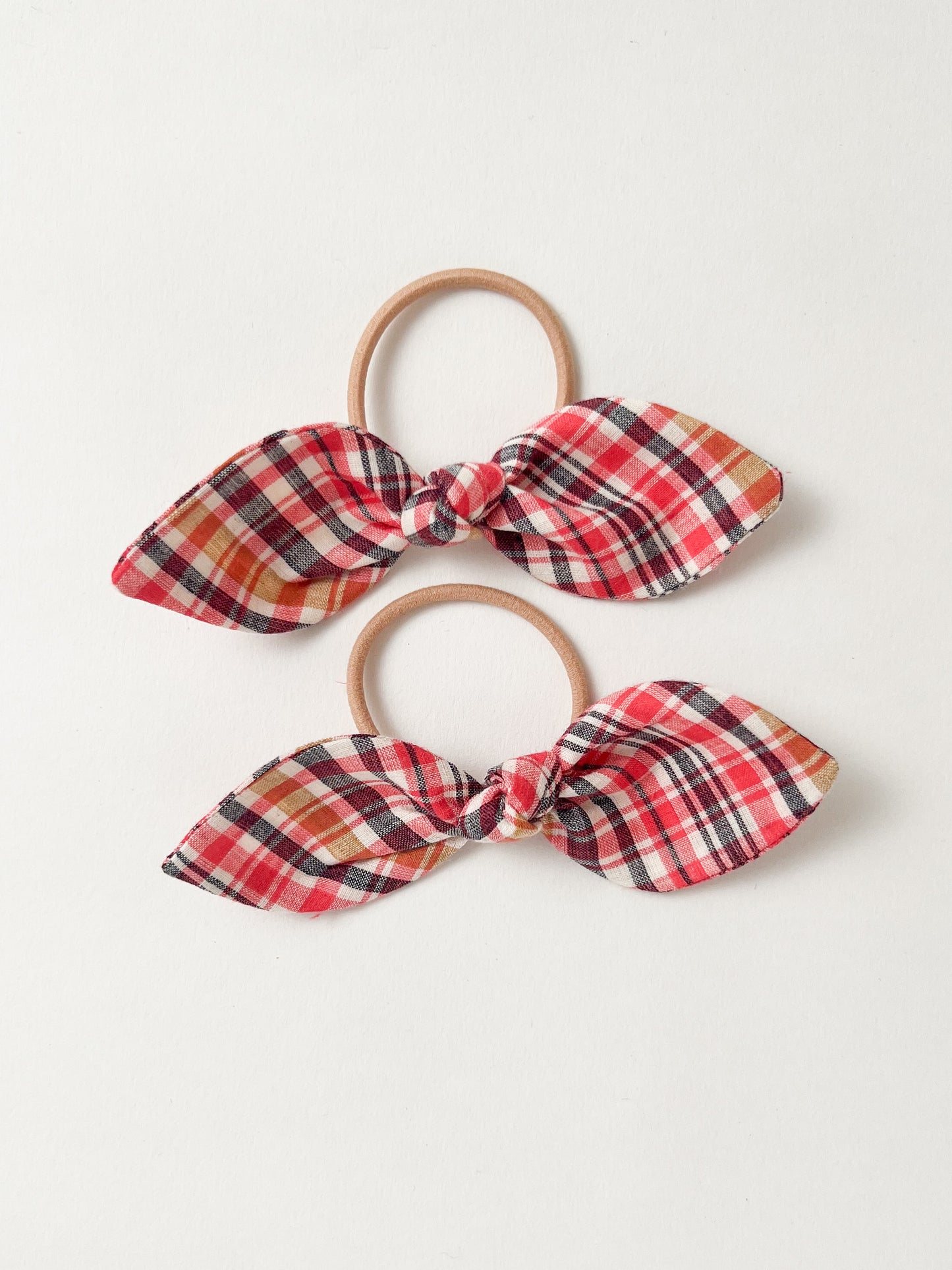 Bunny Hair Ties in Crabapple Check