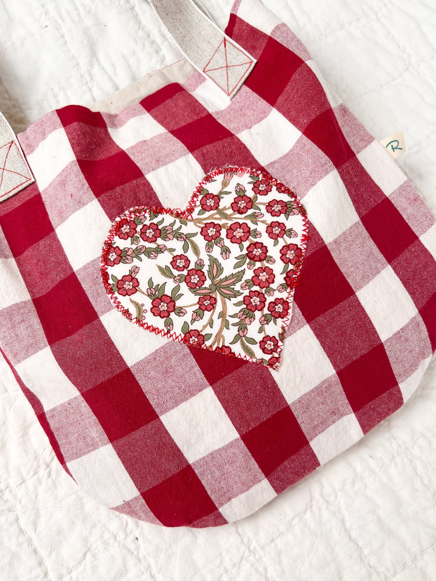 Red Gingham Bag with Liberty Empress in Red Heart