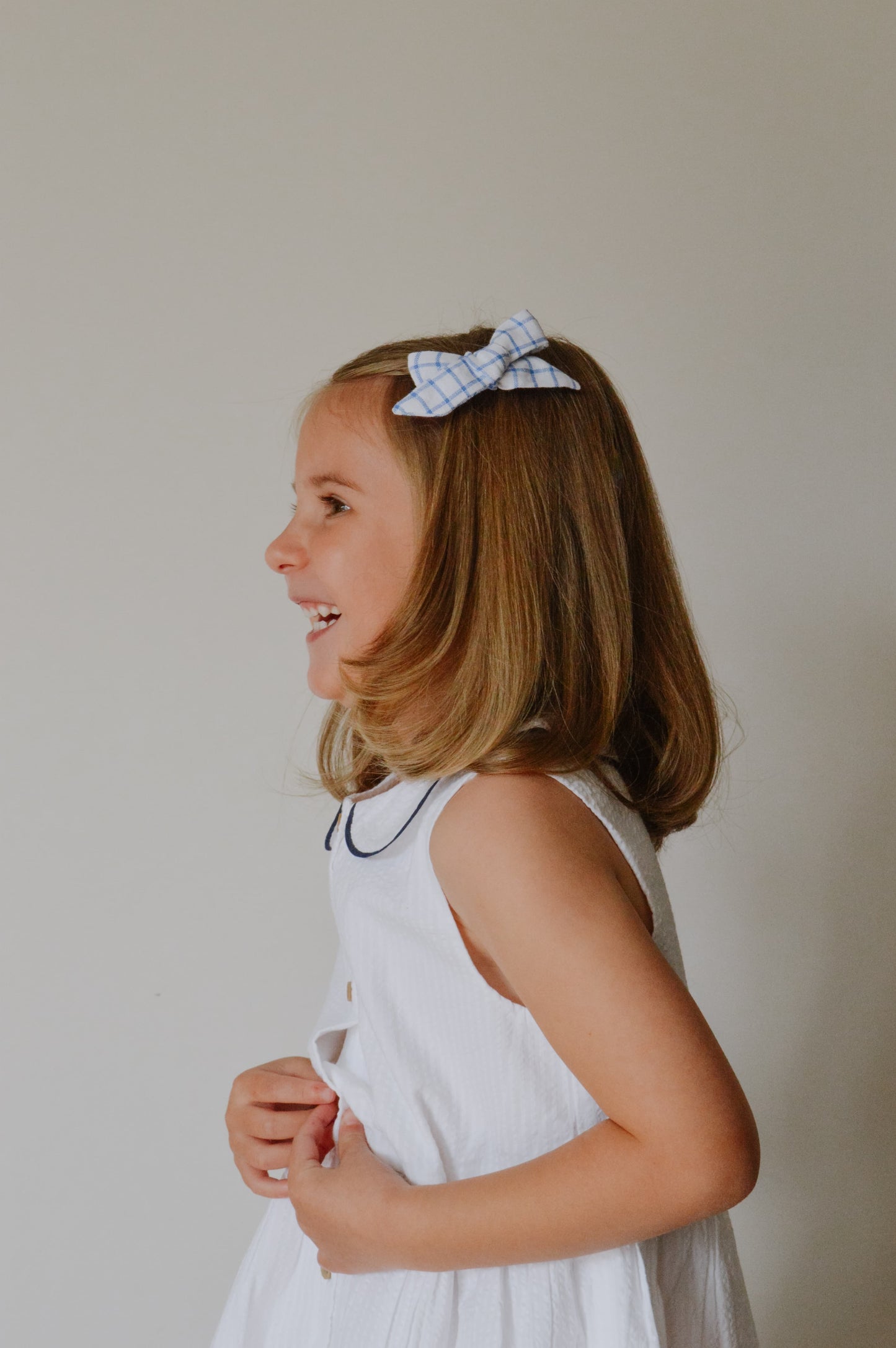 Pig Tail Hair Bows in Blue Check Linen