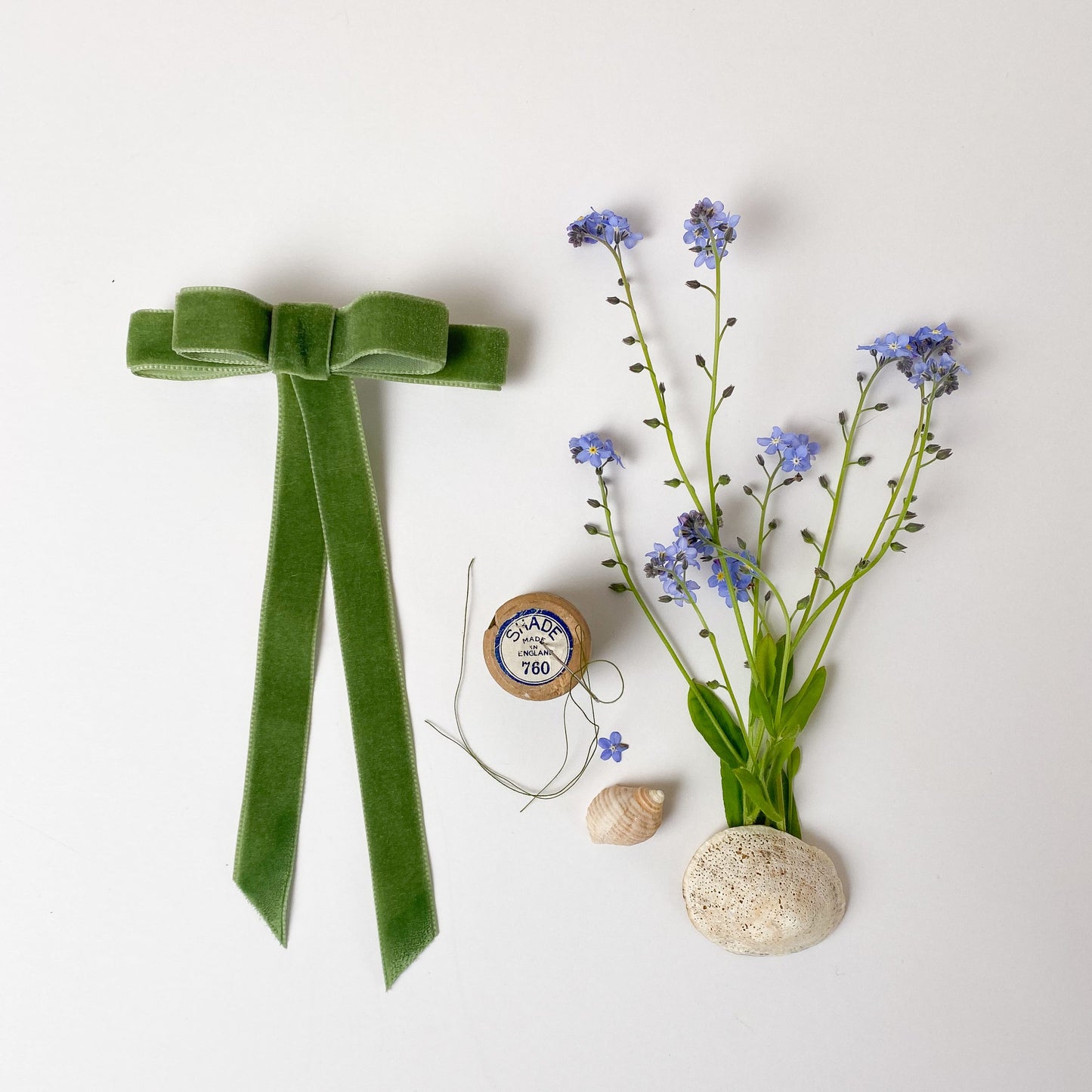 green velvet barrette and forgetmeknots