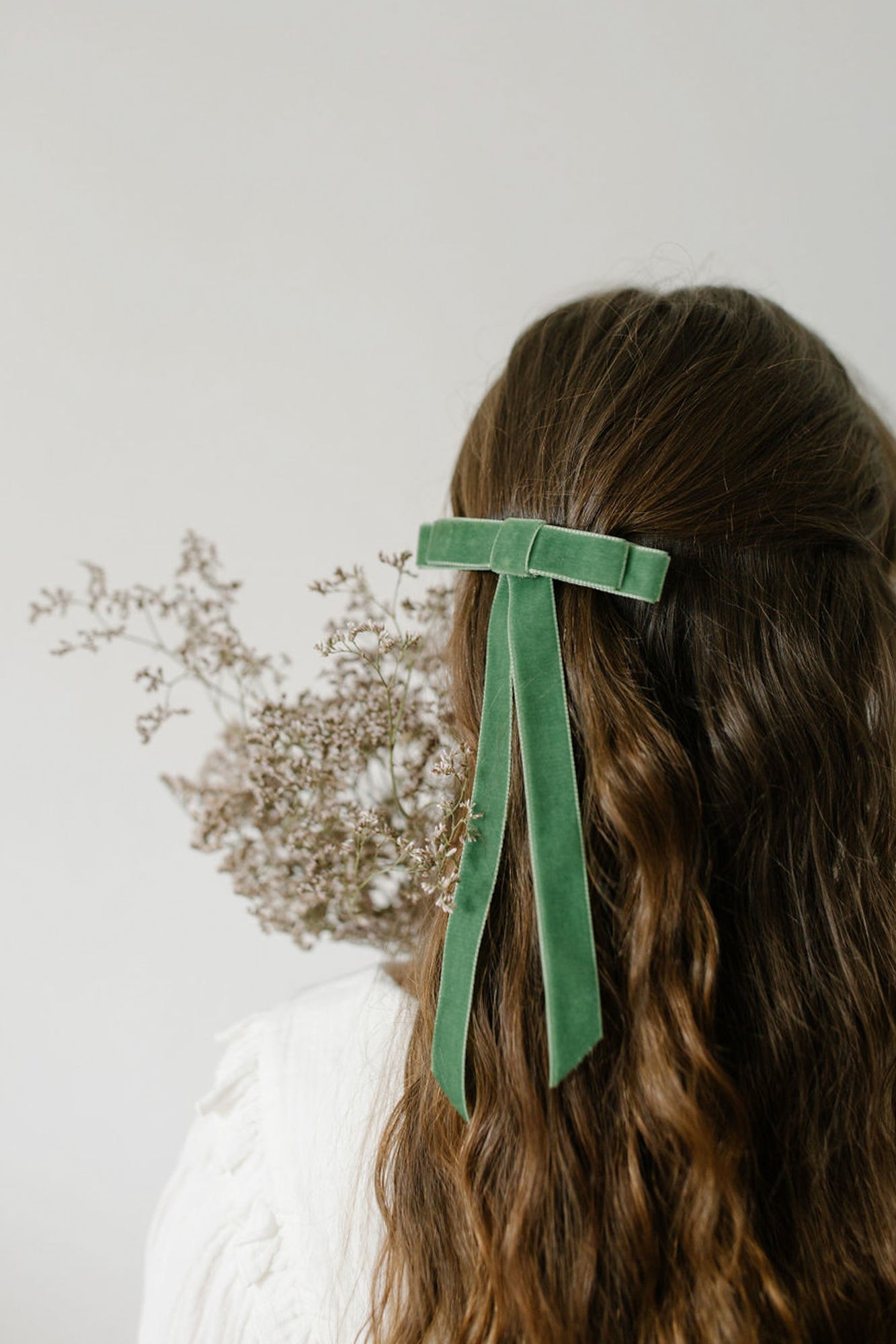Velvet Hair Bow Moss Green Small