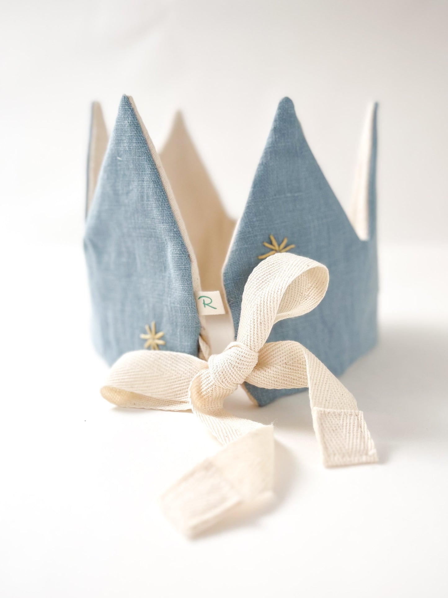 Heirloom Party Crown Blue Linen with Gold Stars