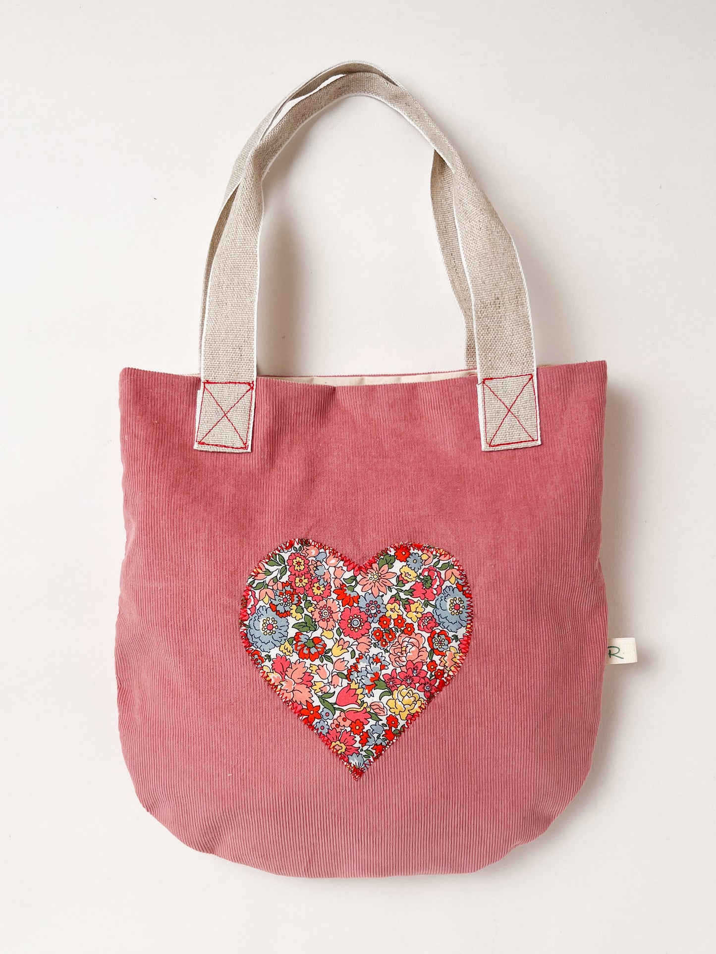 Pink Corduroy Bag with Liberty Heart Nell Annie