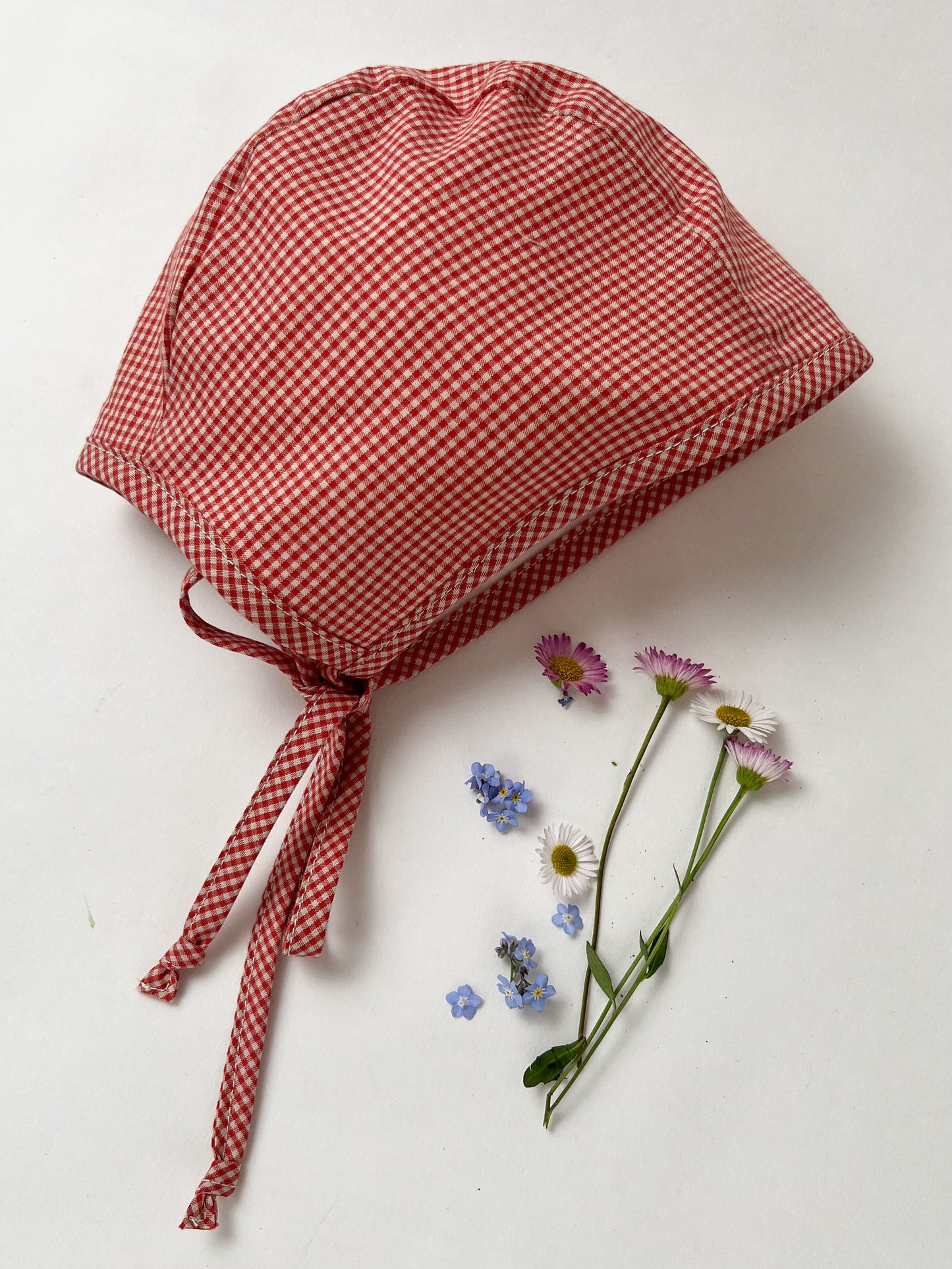 Baby Bonnet Gingham Tomato Red