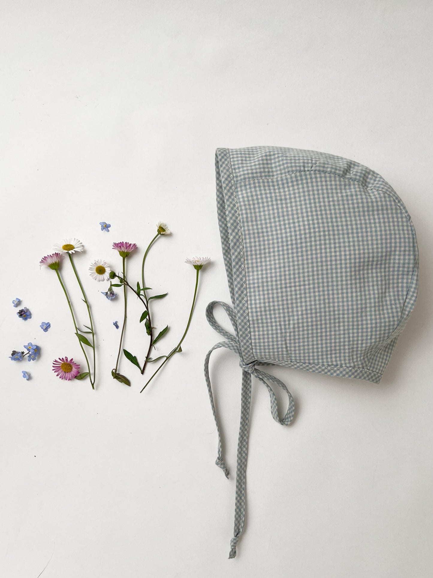 Baby Bonnet Gingham Duck Egg blue