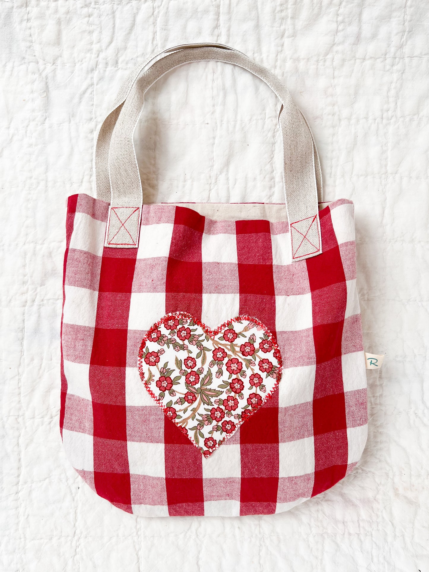 Red Gingham Bag with Liberty Empress in Red Heart
