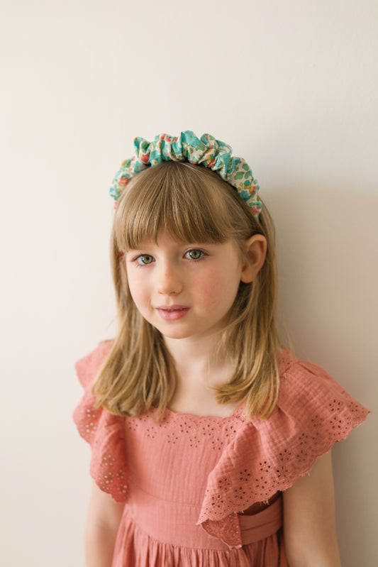Ruffled Hairband in Liberty Betsy Green