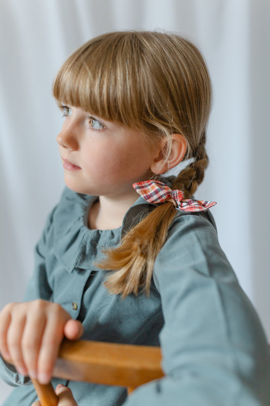 Bunny Hair Ties in Crabapple Check