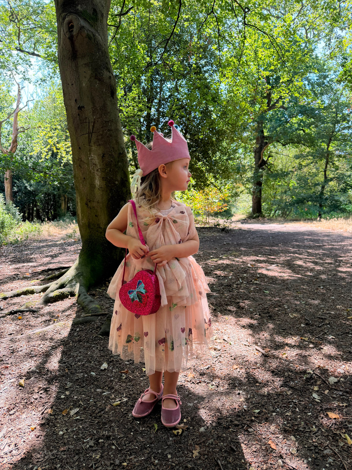 Pink Corduory Crown with Pom Poms