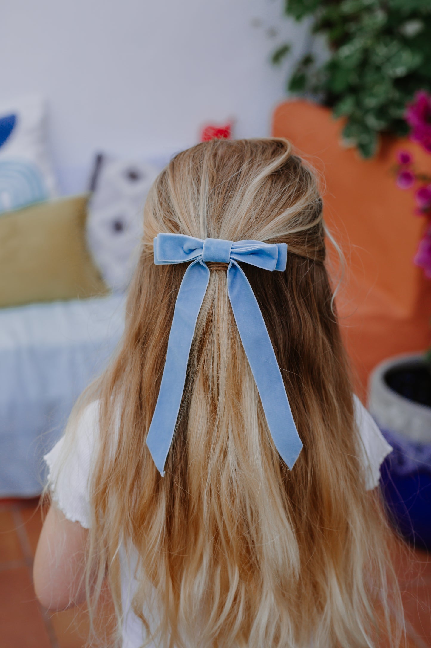Velvet Hair Clip Light Blue Large