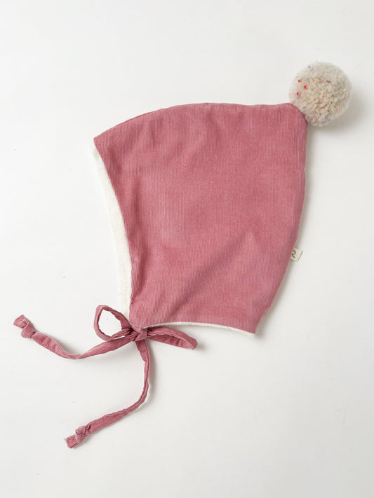 Pixie Hat in Organic Fleece & Rose Pink Corduroy