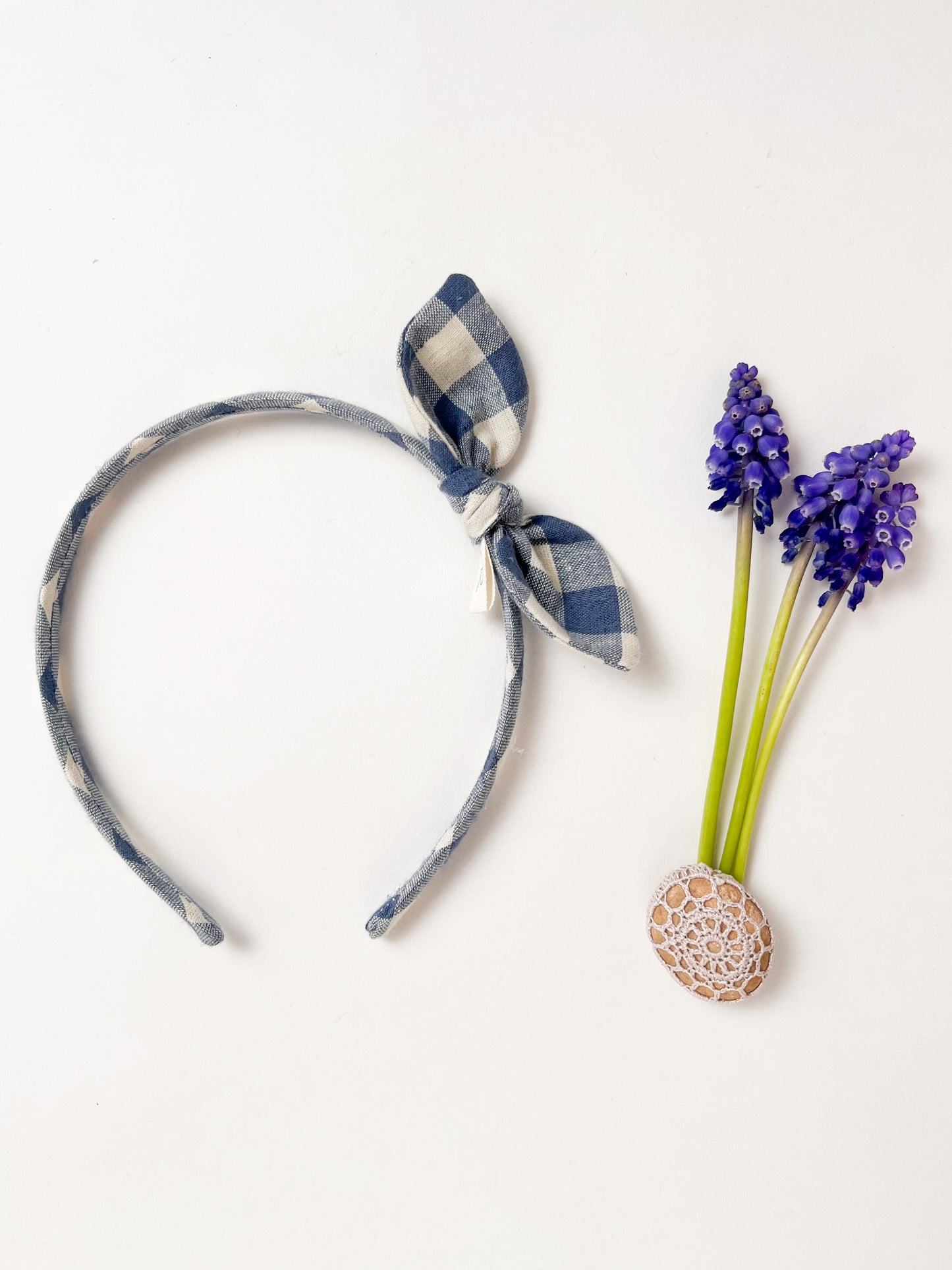Side Bow Hairband in Cornflower Blue Check