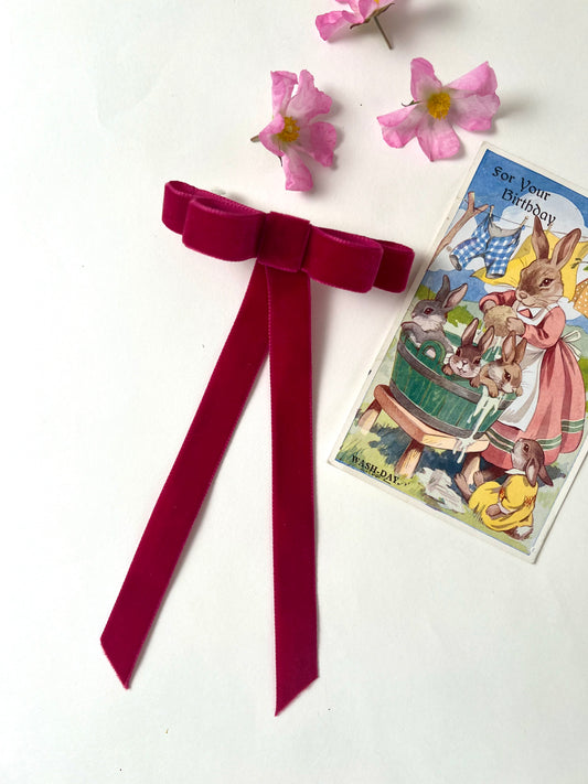 Velvet Hair Bow Clip in Ruby Slippers Red Small