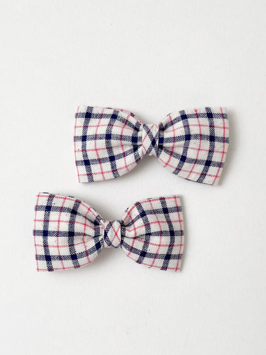 Petite Bow Clip Set Martha Check