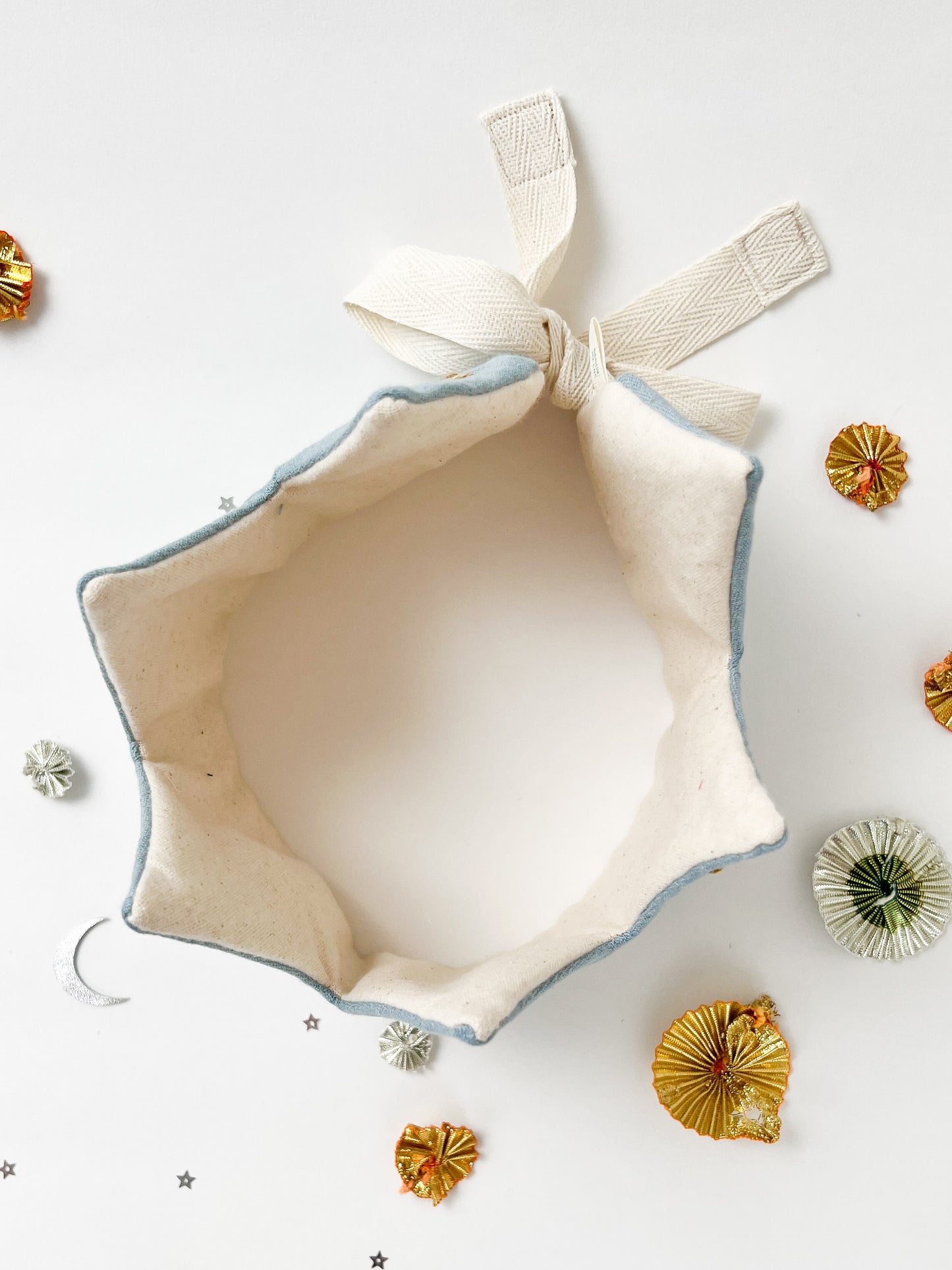 Heirloom Party Crown Blue Linen with Gold Stars