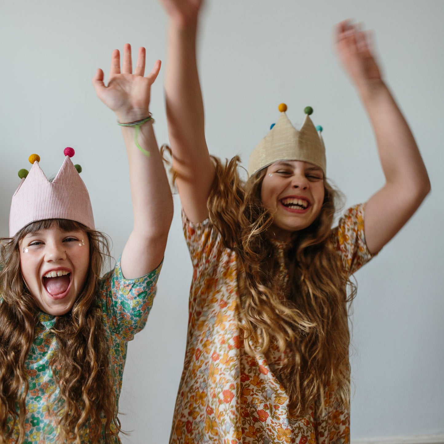 Gold Sparkle Linen Crown with Pom poms