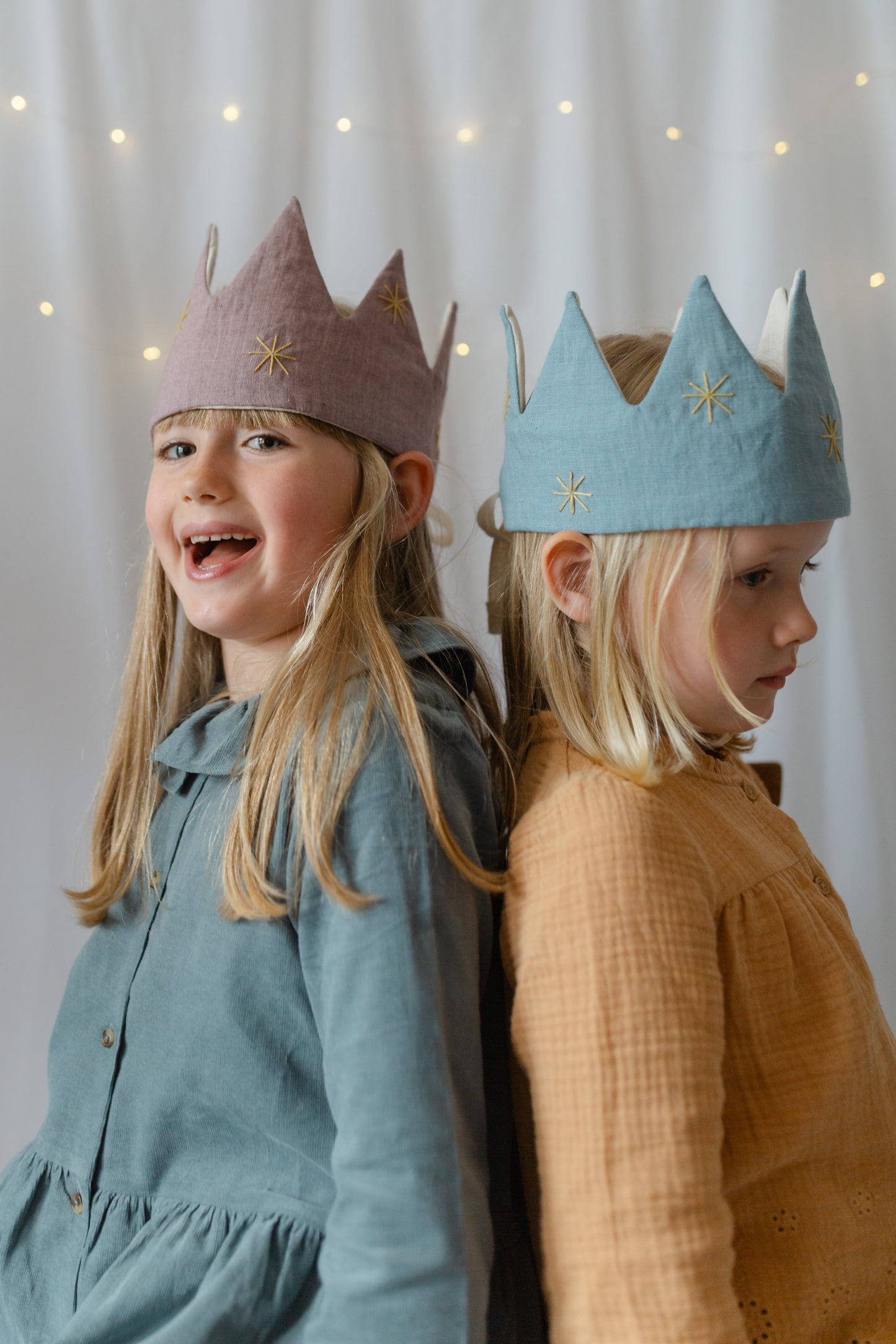 Heirloom Party Crown Lilac Linen with Gold Stars