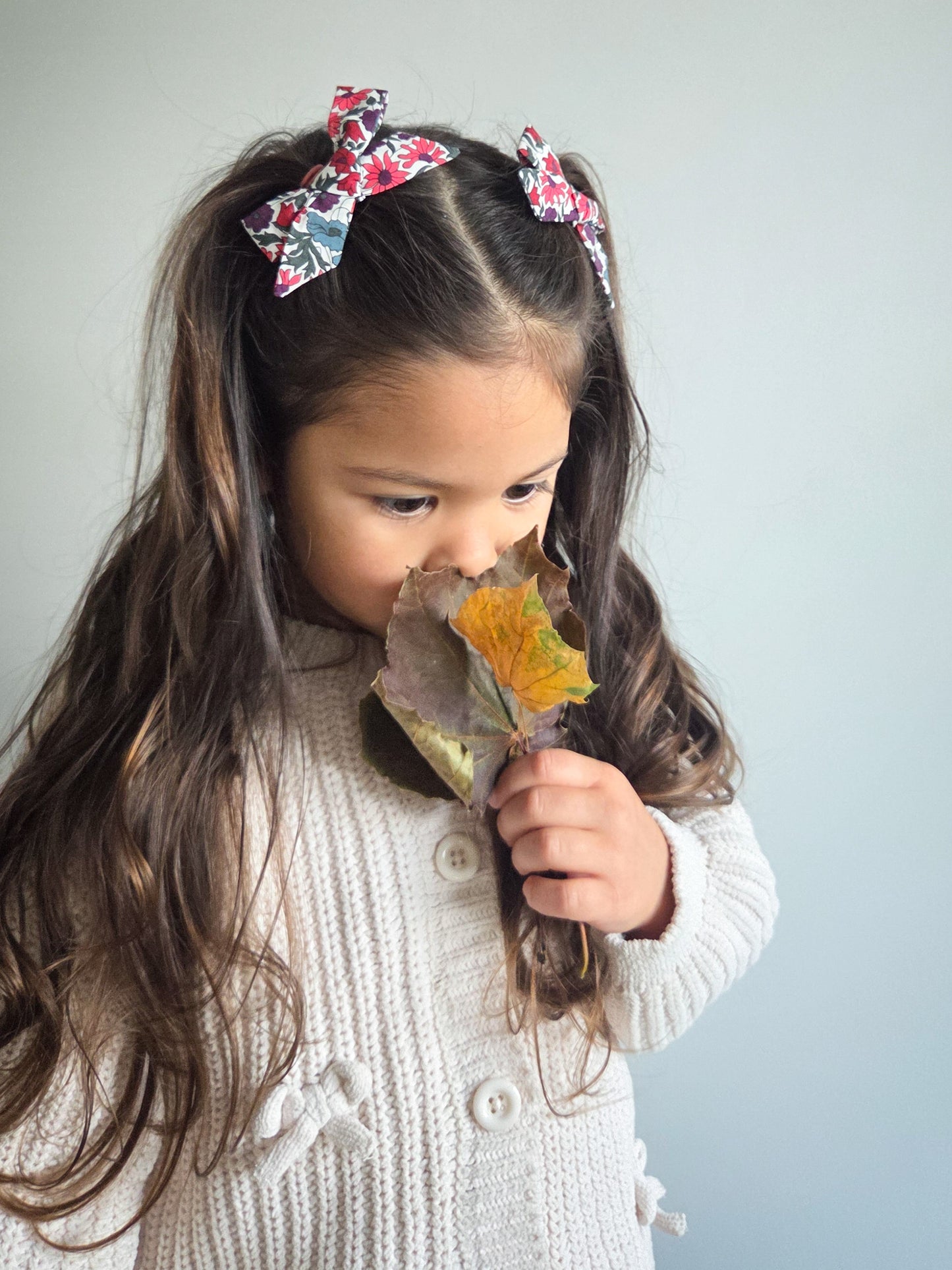 Pig Tail Bow Set in Liberty Poppy and Daisy