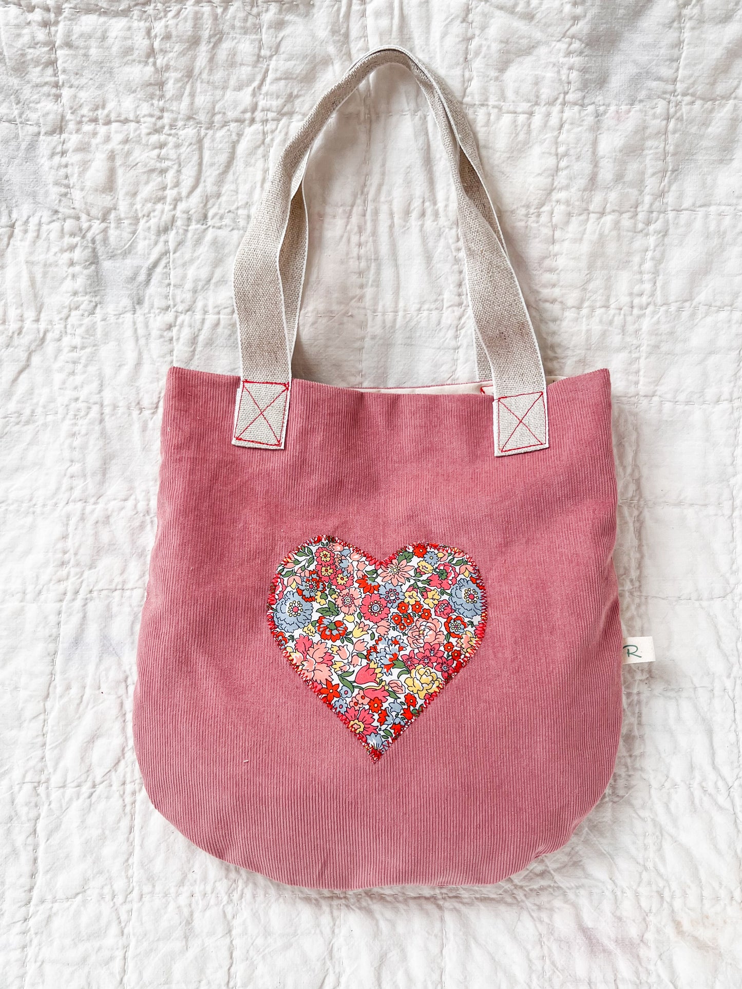 Pink Corduroy Bag with Liberty Heart Nell Annie