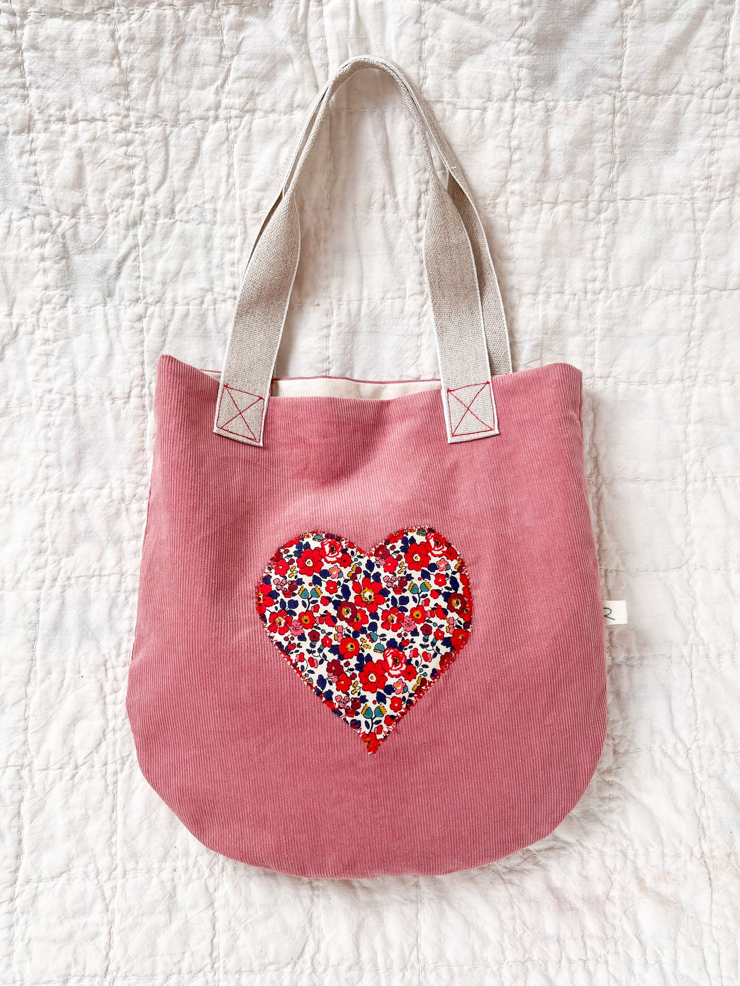 Pink Corduroy Bag with Liberty Heart Betsy Anne