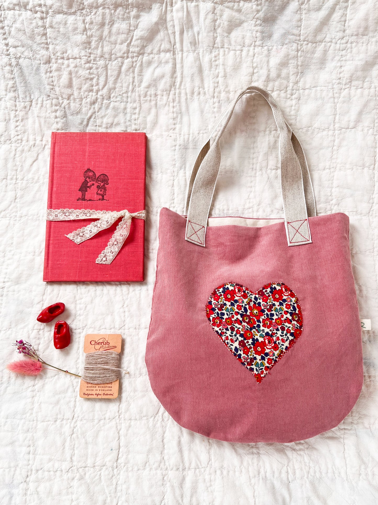 Pink Corduroy Bag with Liberty Heart Betsy Anne
