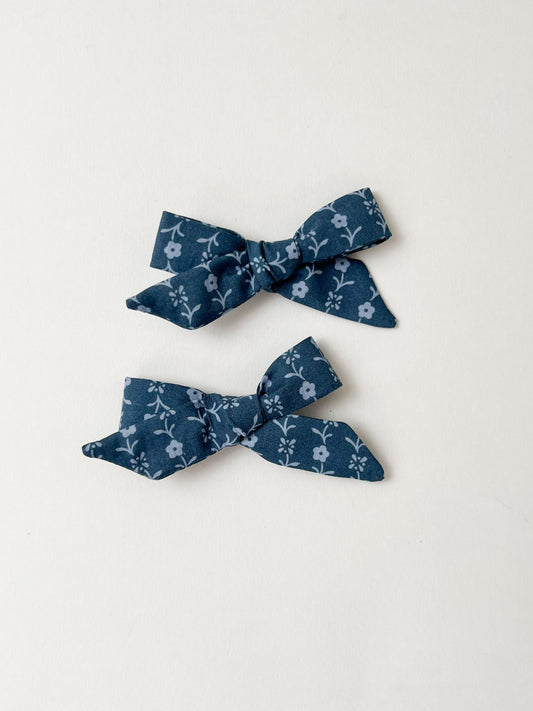 Hair Bows in Needlework Blue