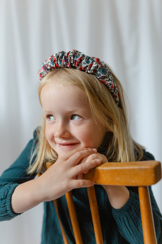 Ruffled Hairband in Liberty Poppy and Daisy