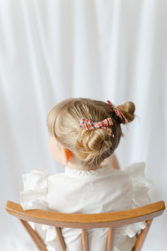 Pig Tail Bow Set in Crabapple Check