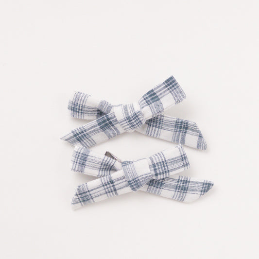 Pig Tail Hair Bows / Gingham in School House Grey