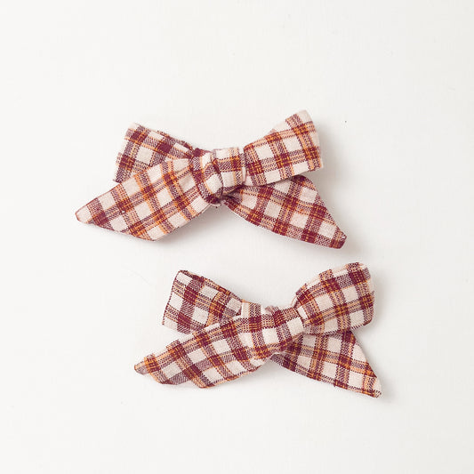 Pig Tail Hair Bows Autumn Check