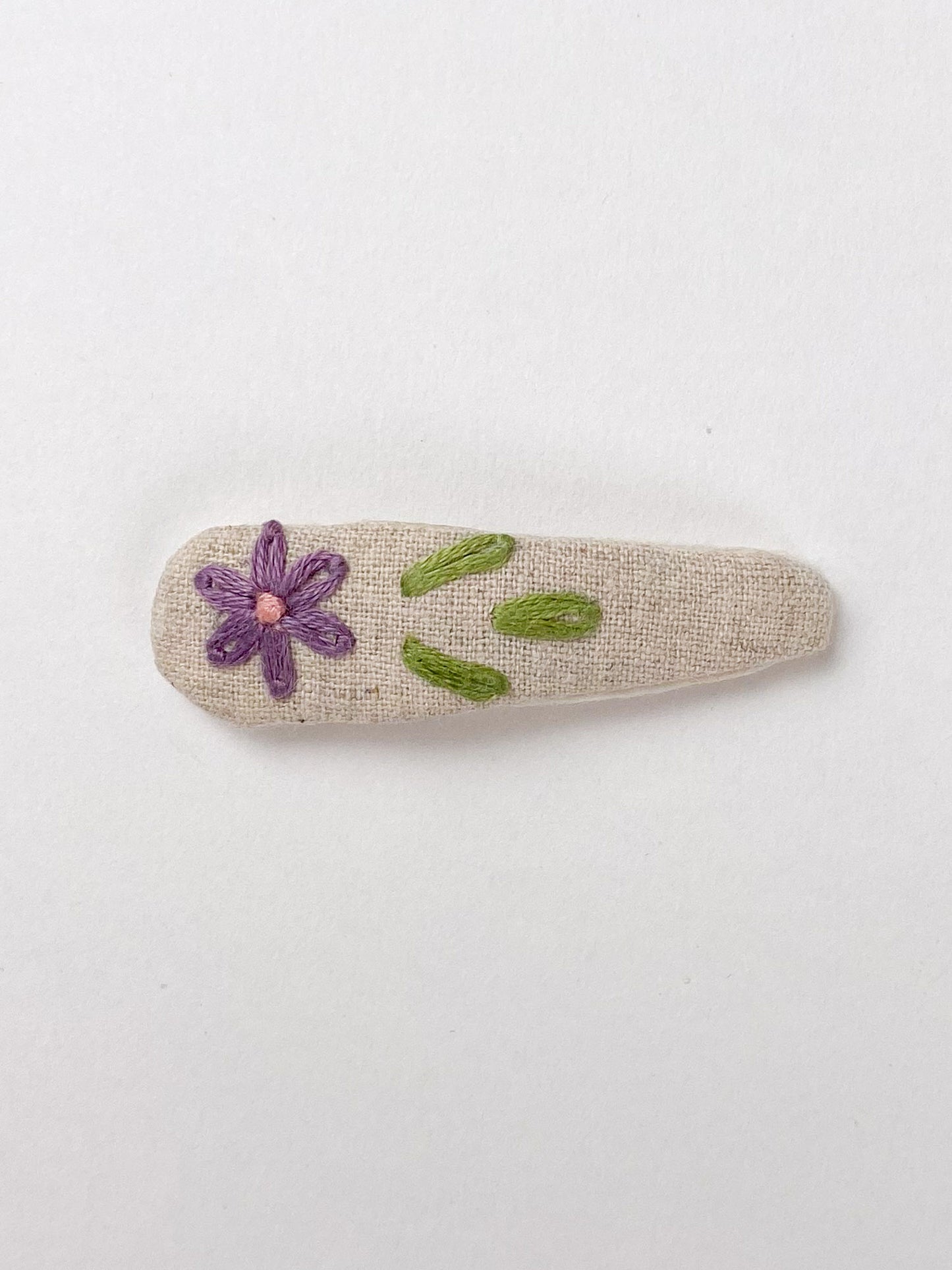 Embroidered Hair Clips ~ Biscuit Linen