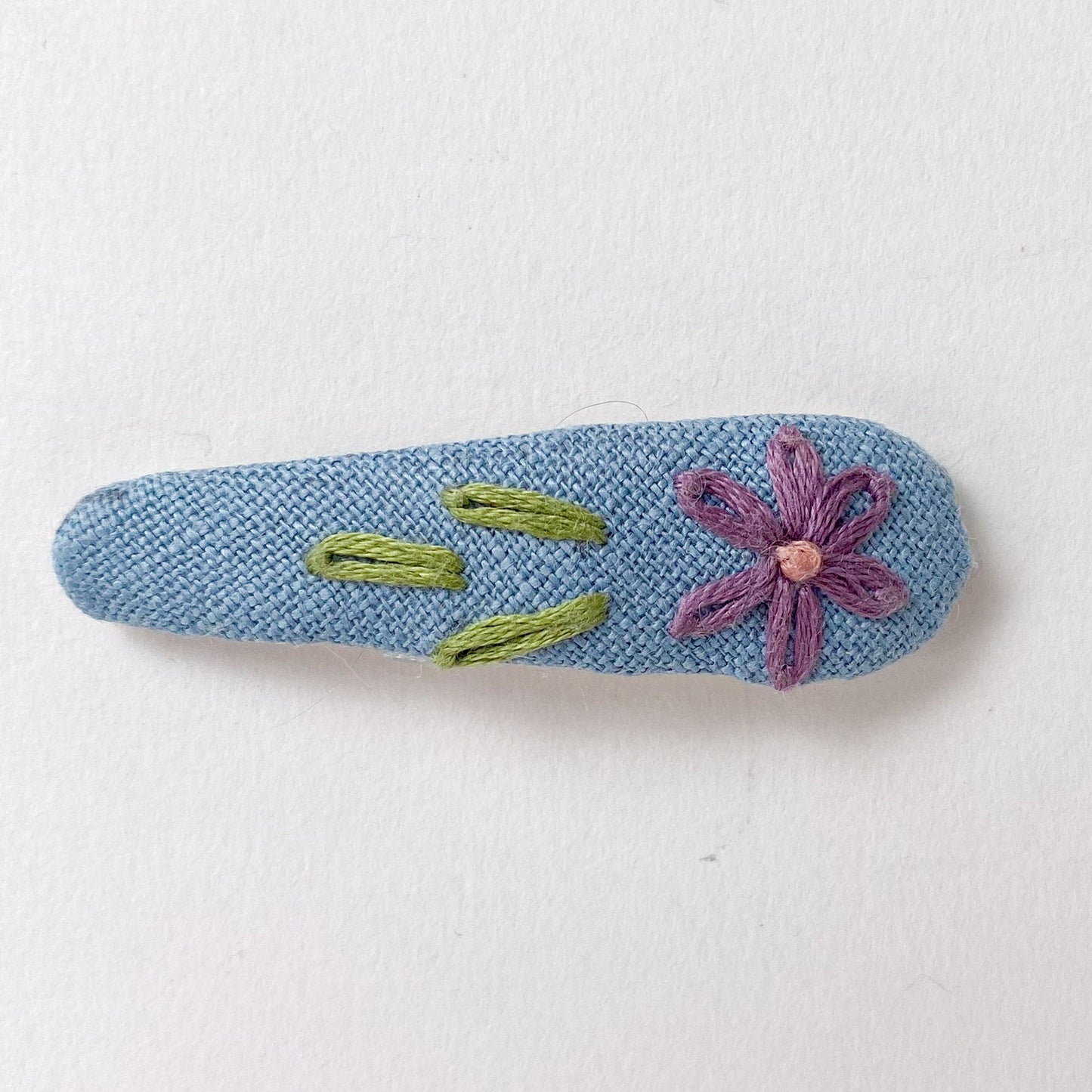 Embroidered Hair Clips ~ Blue Linen