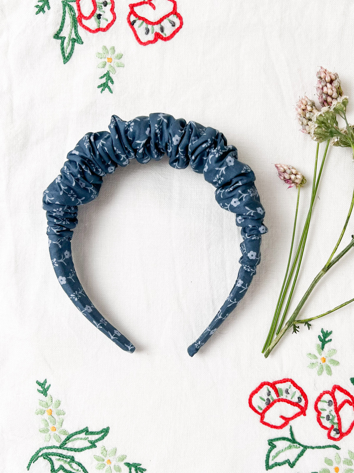 Ruffled Hairband in Needlework Blue