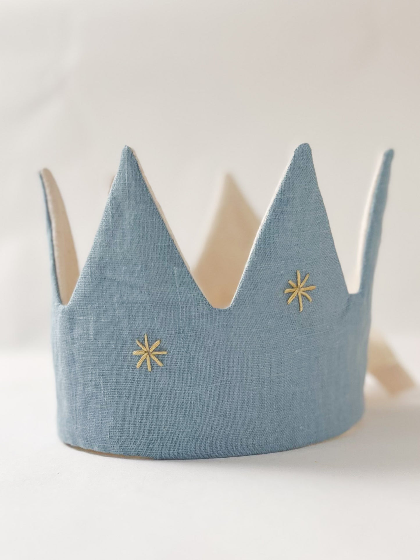 Heirloom Party Crown Blue Linen with Gold Stars