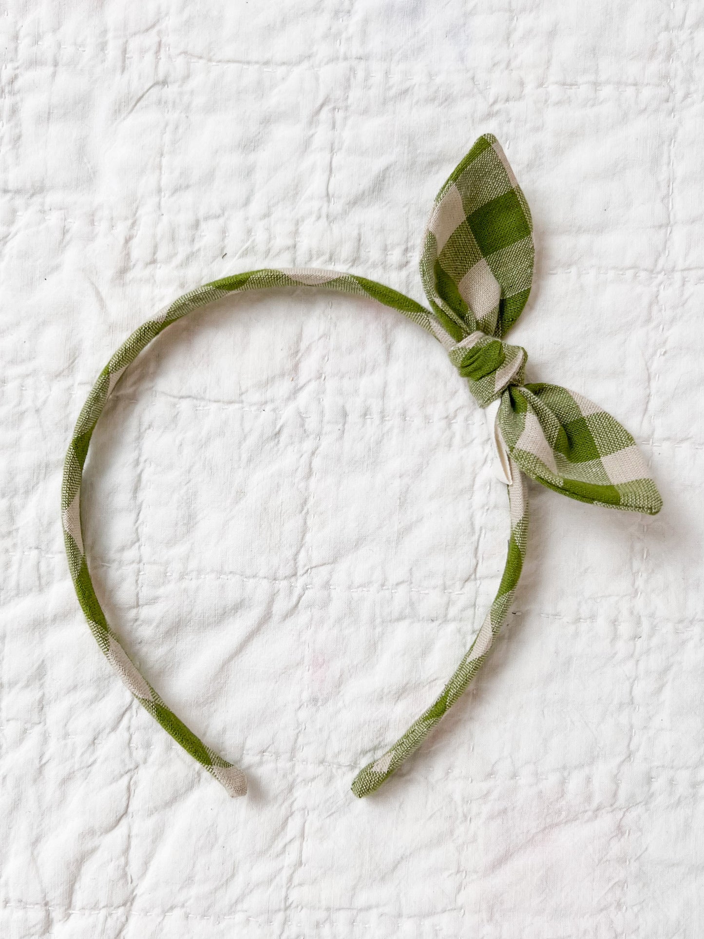 Side Bow Hairband in Moss Green Check