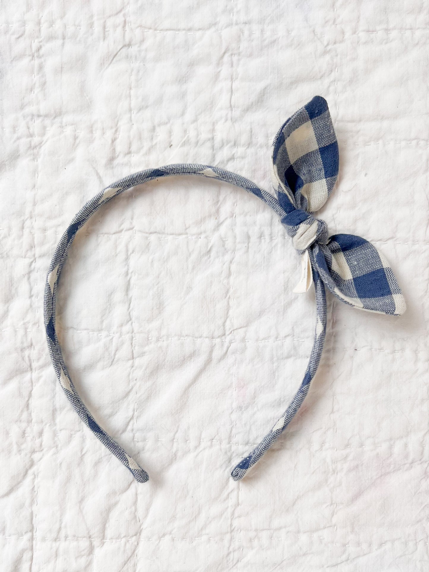 Side Bow Hairband in Cornflower Blue Check