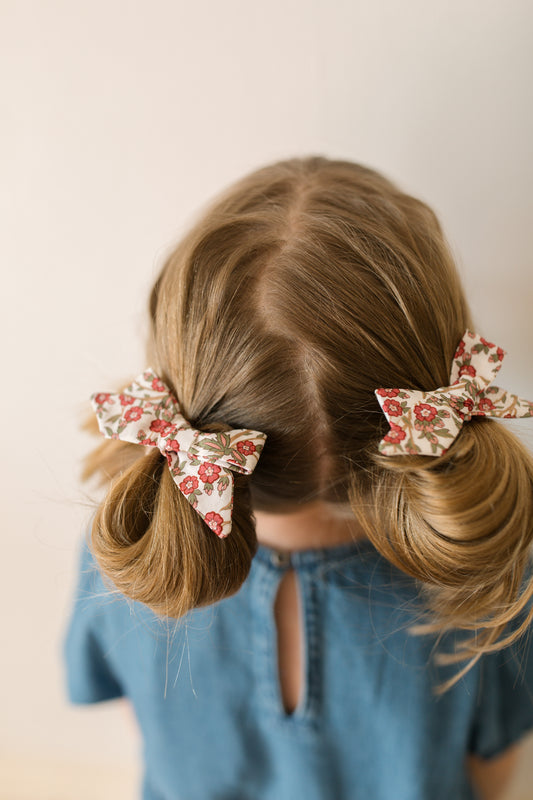 Pig Tail Hair Bows in Liberty Red Empress