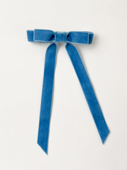 Velvet Hair Bow Sky Blue