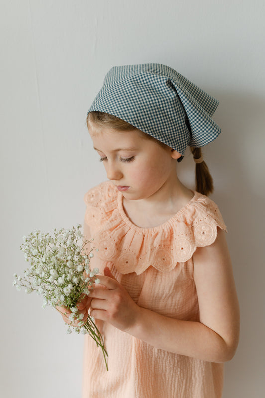 Evie Scarf in Blue Cotton Gingham