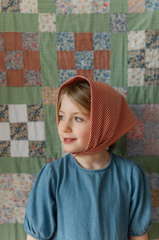 Evie Scarf in Red Cotton Gingham