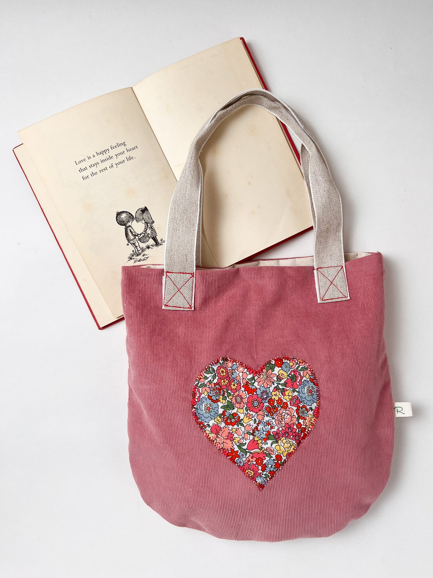 Pink Corduroy Bag with Liberty Heart Nell Annie