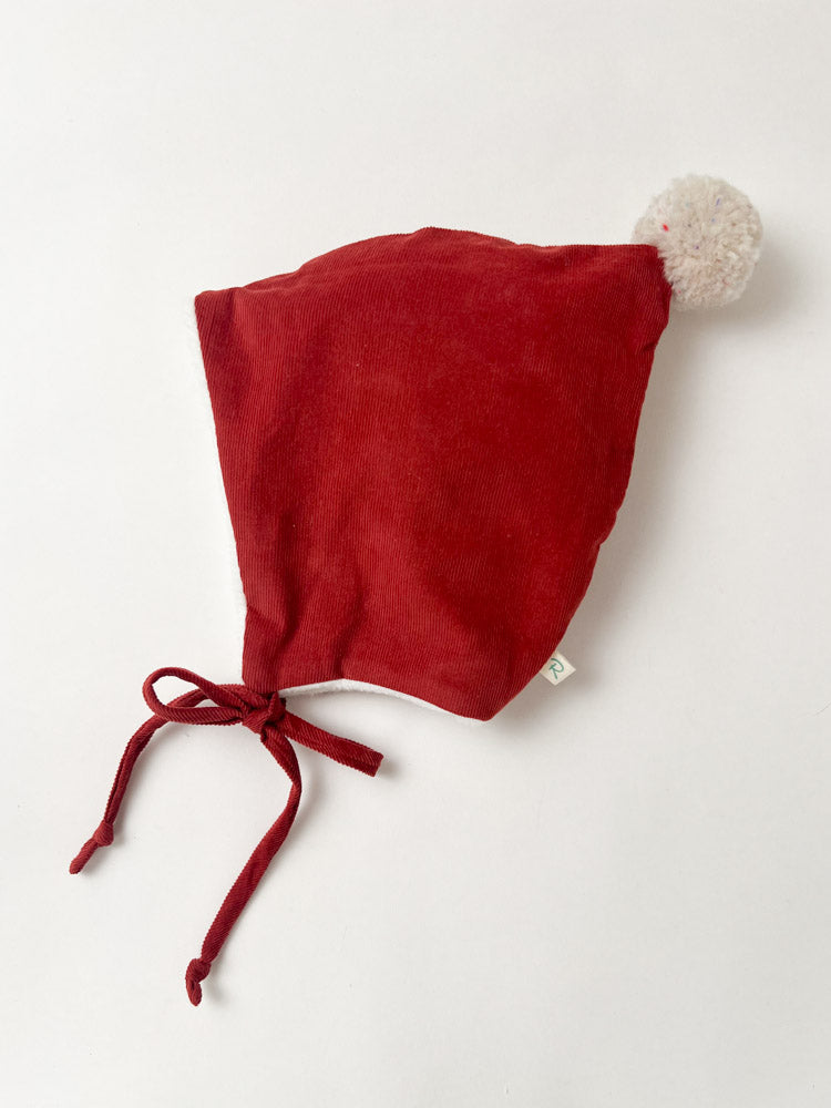 Pixie Hat in Organic Fleece & Rust Corduroy
