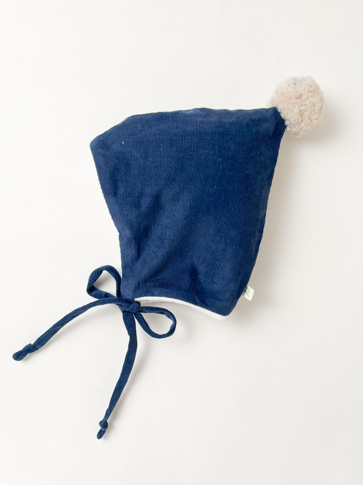 Pixie Hat in Organic Fleece & Indigo Corduroy