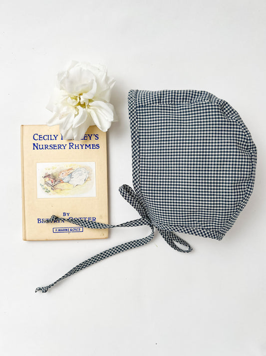 Baby Bonnet Gingham Navy Blue
