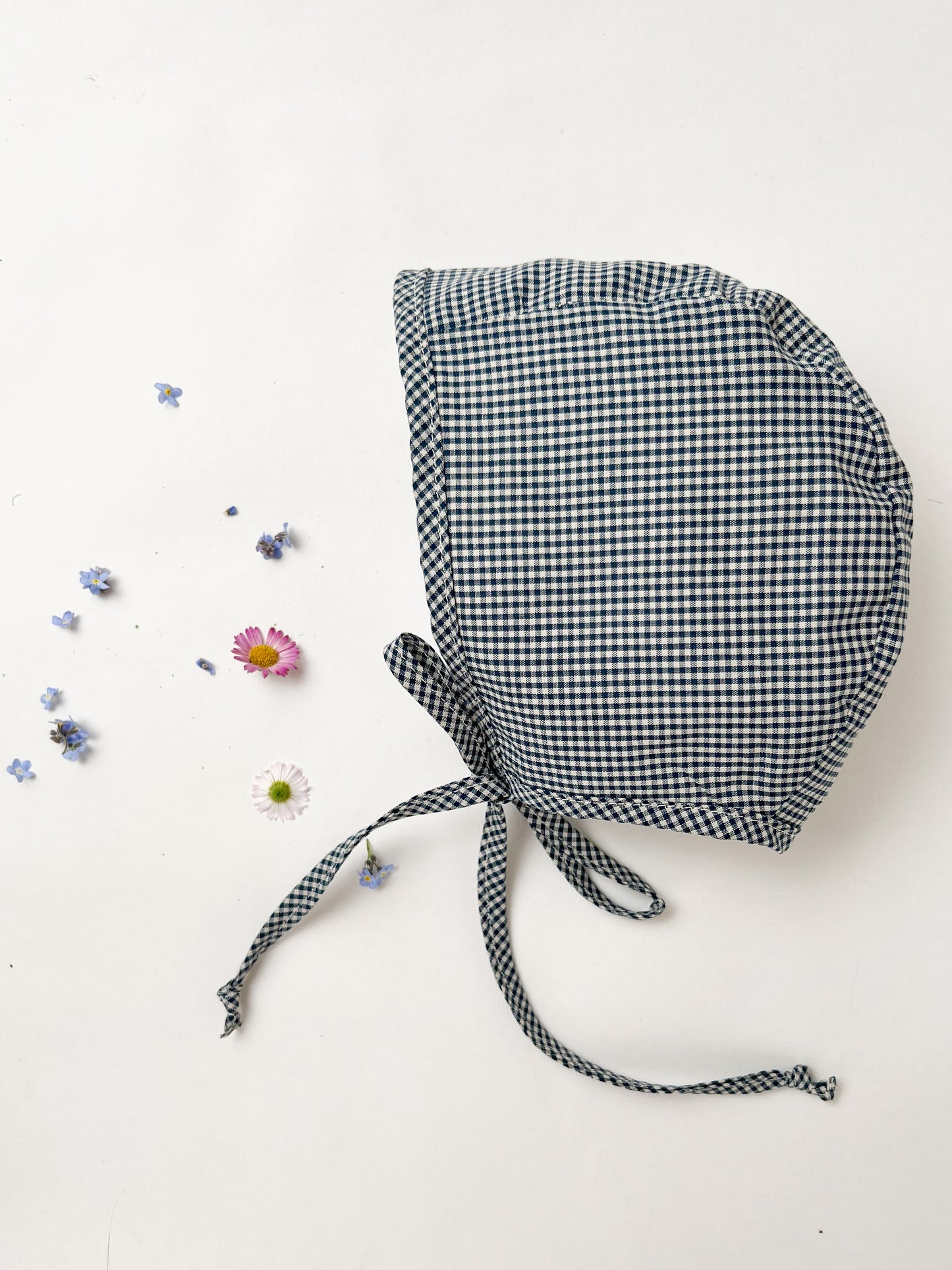 Baby Bonnet Navy Blue Gingham