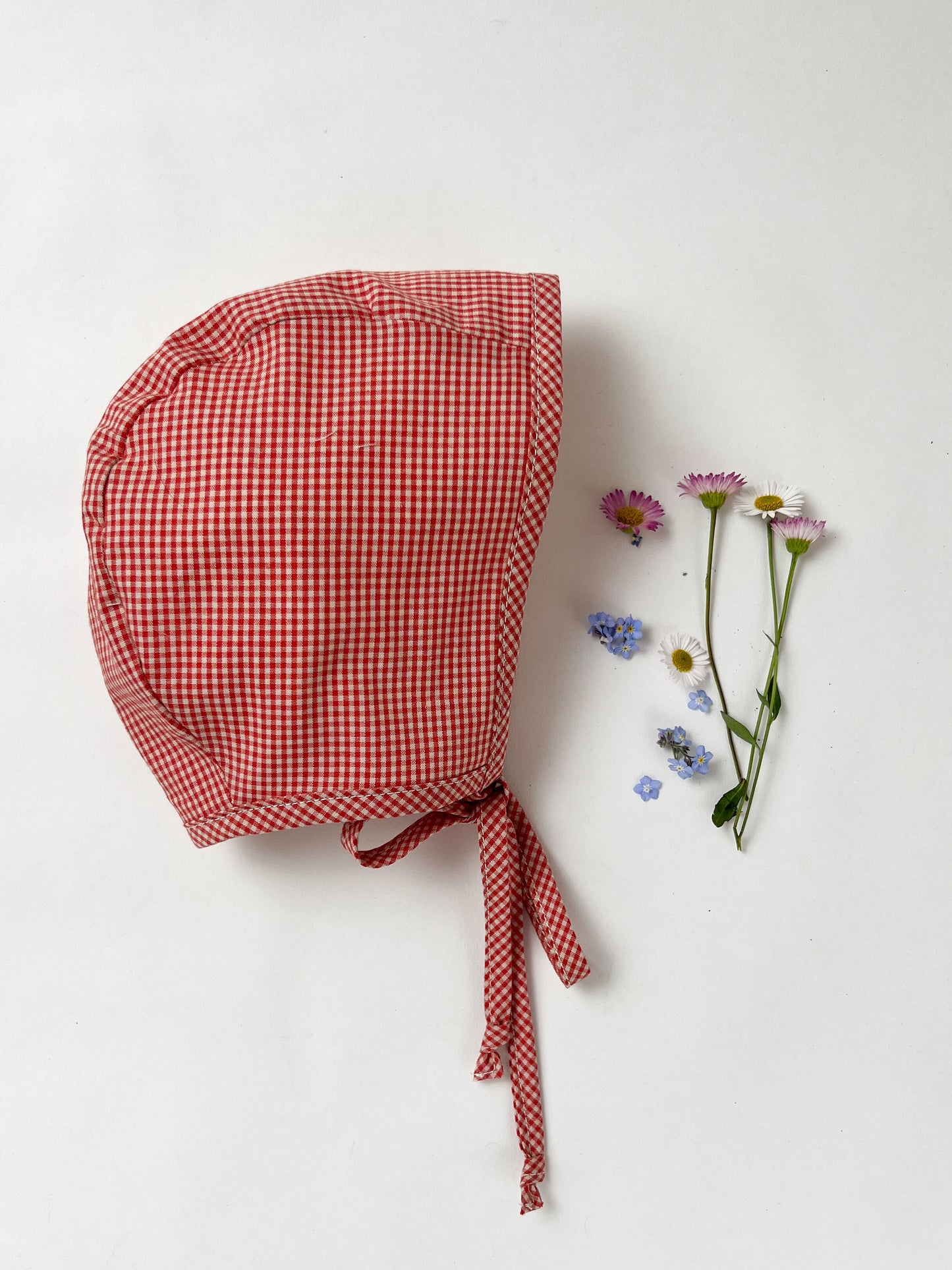 Baby Bonnet Gingham Tomato Red