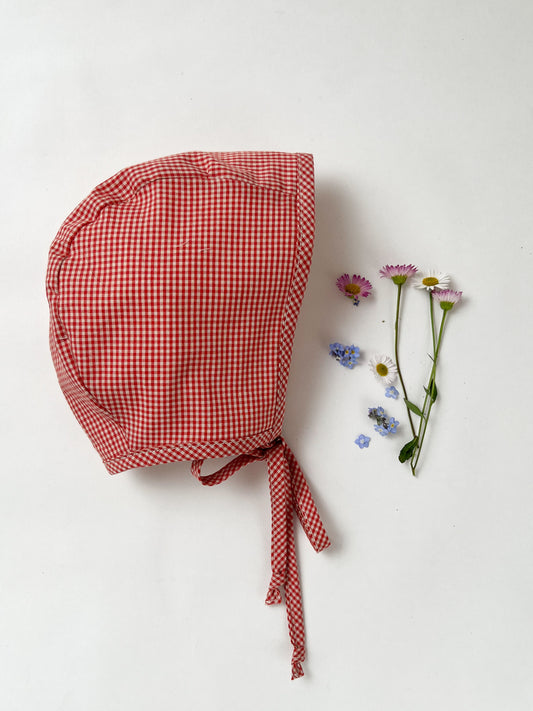 Baby Bonnet Gingham Tomato Red