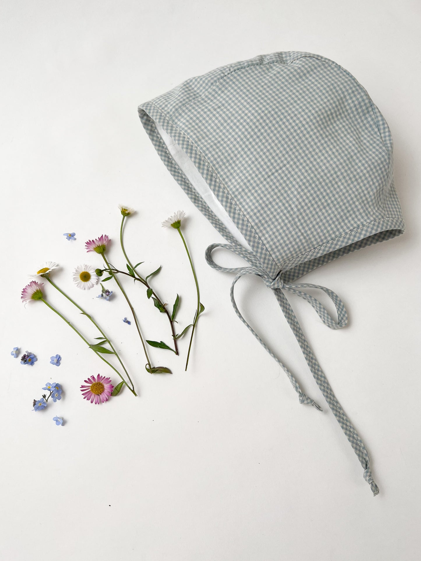 Baby Bonnet Gingham Duck Egg blue